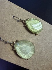 Green Iridescent Teardrop Earrings, Faceted Glass Dangle Drop Earrings