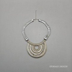 VTG Gold Silver Tone Metal Clear Rhinestones Bib 20″ Necklace, Lobster Closure