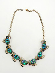 SCHIAPARELLI Parure Iridescent Peacock Blue Molded Cabochons or Lava Stones
