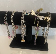 Vintage Charm Bracelets 5pc Layered Collection Silver Tone Chains 100+ grams