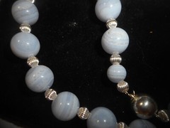 Choker Necklace BIG 11.5mm Blue Lace Agate Sterling 16.5″ 10mm Ster Ball Clasp