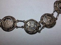 Vintage Egyptian Revival Silver Bracelet. Circular Panels Ornate Egyptian Motifs