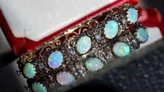 14k y/gold bracelet 5.50ct natural opal diamond 7.0″ bangle antique 25.90g N3216