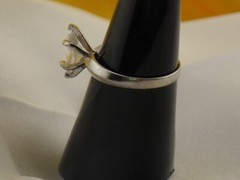 10mm Marquise Cut White Glass Prong Setting on 925 Sterling Vintage Ring Size 7