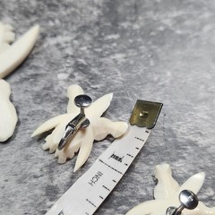 Vintage Carved Cream Orchid Brooch and Screw Back Earrings Set Floral Jewelry