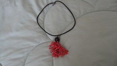 Vintage Branch of Coral Faceted Crystal or Onyx On Black Silk Cord Necklace NICE