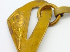 RARE Vintage Signed THAILAND Etched BRASS Collar Necklace ~ KITTY CATS W/ BELLS