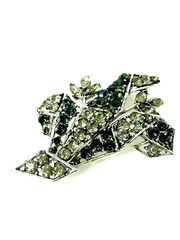 Vintage WEISS Signed Brooch 3″ Black Diamond, Jet, Clear Rhinestone Floral Spray
