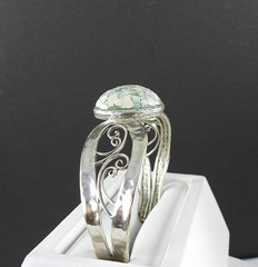 Vintage PAZ Israel 925 Sterling Silver Cuff Bracelet Roman Glass Scroll Jewelry