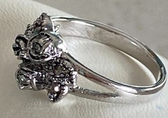 Floral Marcasite Style Statement Cocktail Ring Silver Tone Flowers Band Size 6