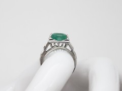 Antique 1920s Belais $10,000 7ct Natural Emerald 18k White Gold Filigree Ring