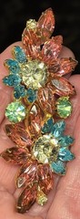 Rhinestone Brooch Pastel Floral Prong Set Layered 3.25x 1.25