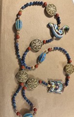 Vintage Cloisonne & Brass Necklace w/ Owl & Duck Pendant Boho Statement EUC