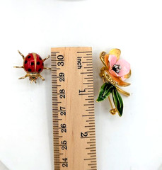 Vintage Flower Brooch Lot Rose Ladybug Enamel Floral Pins 4 Piece Collection