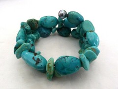 1 3/4″ WIDE LARGE TURQUOISE NUGGET BEADS WIRE WRAP BRACELET ~ 76.29 GRAMS