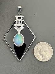 Platinum 8.5CT Opal, 0.60CTW Diamond & Onyx Pendant(BU34)