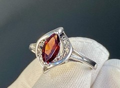 Vintage RJ Sterling Silver 1.00 Ct Marquise Cut Red Garnet Ring Size 10