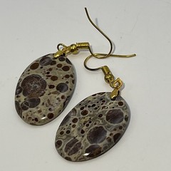 Lg Oval Asteroid Jasper Gold French Wire Earrings Natural Gemstone Earthy Casual