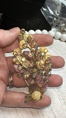 Rare Beau Jewels Unsigned AB Floral Spray 3.25”Lx 1.5” W Brooch