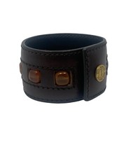 Yves Saint Laurent Vintage Brown Rive Gauche Leather Cuff Bracelet YSL