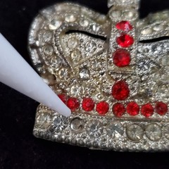 Vintage Pot Metal Rhinestone Brooch Silver Tone Crown 1.25″ READ