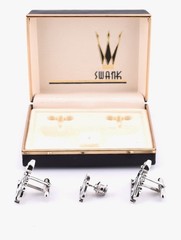 Vintage Swank Figural Griffin Cufflinks Rhinestones Silver Tie Tack Box
