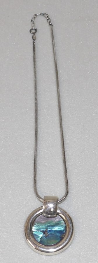 1974 Henkel & Grosse (Dior) Germany 925 Sterling Abalone Pendant Necklace