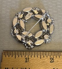 Vintage Signed Weiss Pink AB Rhinestone Circle Pin Brooch Marquise Wreath Floral