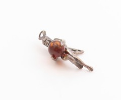 925 Sterling Silver Vintage Pendant Amber Guardian Fairy Angel Charm PT24860