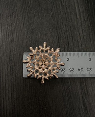 Vintage Gold Tone Clear & AB Rhinestone Faux Pearl Snowflake Domed Brooch Pin
