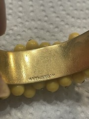Vtg W Germany 1960s 5 Row Dangle Yellow Opaque Bead Cuff Bracelet GoldTone Frame