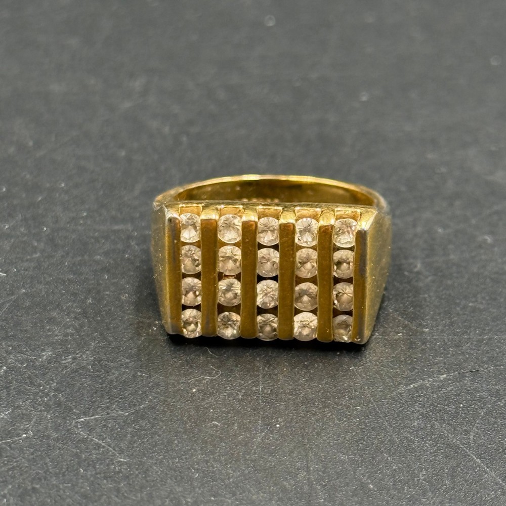 Vintage Channel Set Stone Statement Ring 14k Gold Plated