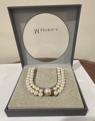 Vintage Majolica Double Strand Pearl Necklace 20″ Matinee Vermeil Clasp Box COA