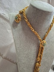 Vintage Ornate Gold Lariat Twisted Necklace With Turquoise Station & Clasp