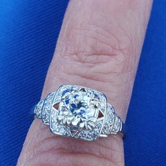 Original EARTH MINED DIAMOND Deco Engagement Ring Vintage PLATINUM Solitaire S 6