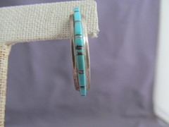 VINTAGE OLD PAWN STERLING ZUNI NASTACIO INLAY TURQUOISE PIERCED HOOP EARRINGS