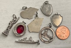 Vintage Enamel Sterling Charms USA STATE MAPS MILITARY USS ALABAMA MISS LIBERTY