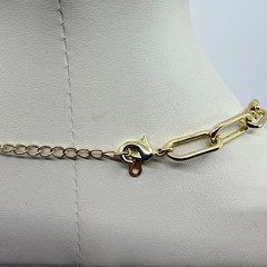 Gold Tone Red Pave Rhinestone Heart Pendant Paperclip Chain Necklace Statement