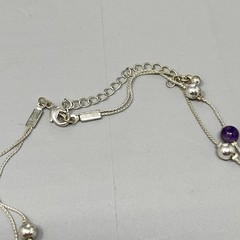 Amethyst Stone Beaded Necklace Silver Tone Chain Beads Double Strand Station 18″