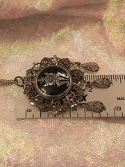VTG Antique Damascene Parure: Screw Back Earrings & Pendant Filigree Metal Alloy