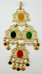 Vintage Celebrity NY Pendant Earrings Set Filigree Glass Cabochon Gold Tone