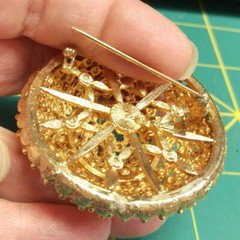 Vintage Gold Tone Pin Brooch Signed Cora Approx 2 inch wide x 1 inch tall Nice!