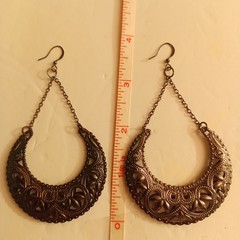 Filigree HalfMoon Crescent Dangle Hoop Earring Gypsy Boho Tribe Celestial Pierce