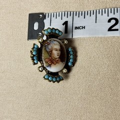 Vintage Brooch, Miniature Victorian Portrait Cameo Turquoise Bead Brooch Pin A66