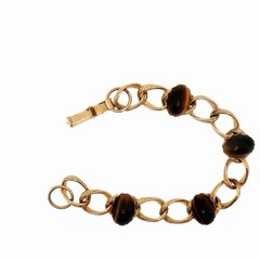 Vintage Gold Plated Filigree Engraved Bracelet Tiger Eye Cabochon 7 1/4”