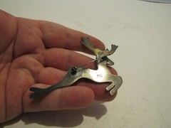 VTG STAMPED SILVER MEXICO REINDEER BROOCH/PIN W/TURQUOISE EYE USED CLEAN