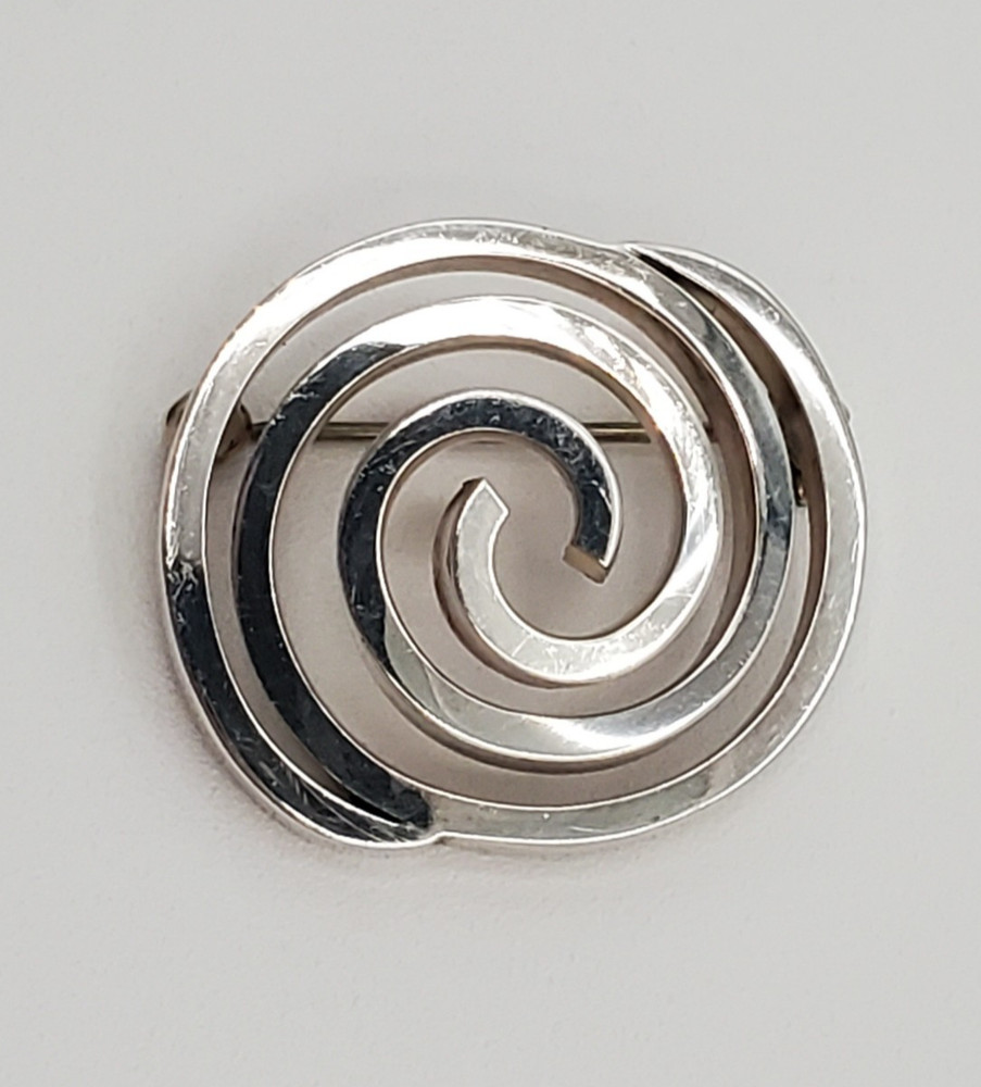 VTG 925 Spiral Brooch 1.25in Sterling Silver Solid 15g Abstract 3D Geometric