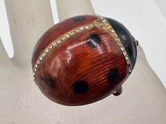 STERLING SILVER RED ENAMEL LADYBUG SIGNED MMA ART MUSEUM GLASS BROOCH PENDANT