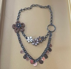 Vintage Y2K Floral Charm Necklace, Flower & Coin Charms, 15.5 inches