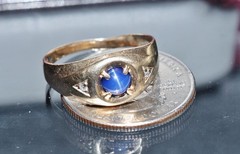 10k yellow gold sz 9.25 ring 0.70ct lab-created blue star sapphire diamond 3.35g